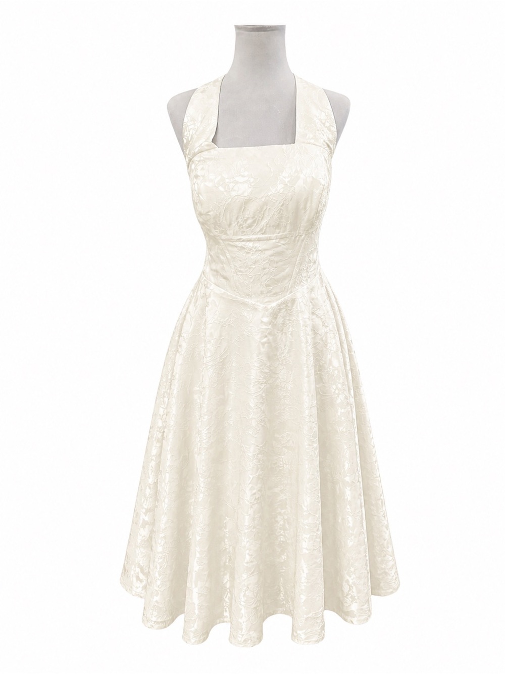 Elegant Ivory Halter Midi Dress - Picture 3 of 13